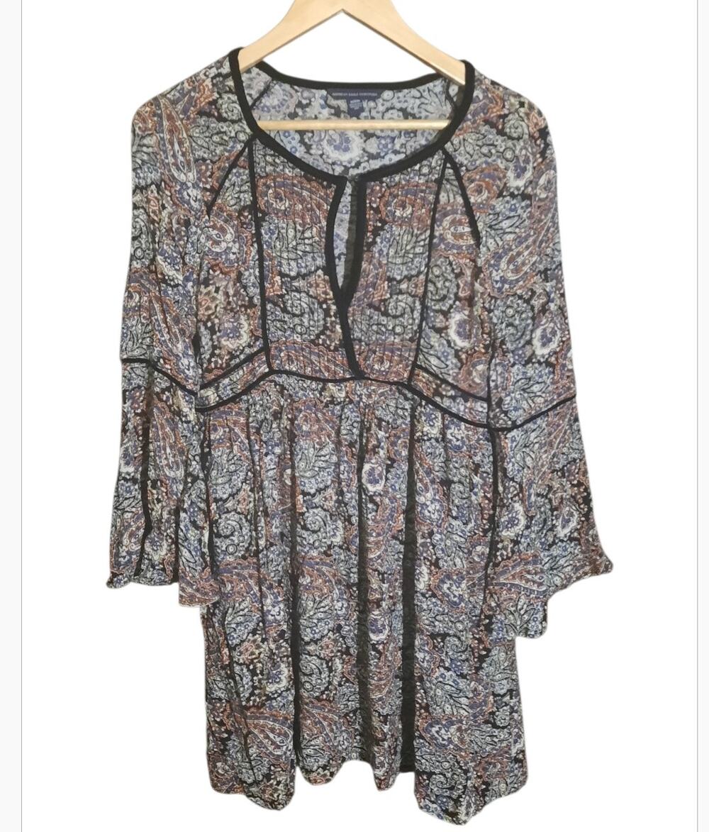 American Eagle Womens Multi Color Paisley Velvet Trim Midi Dress Size M
